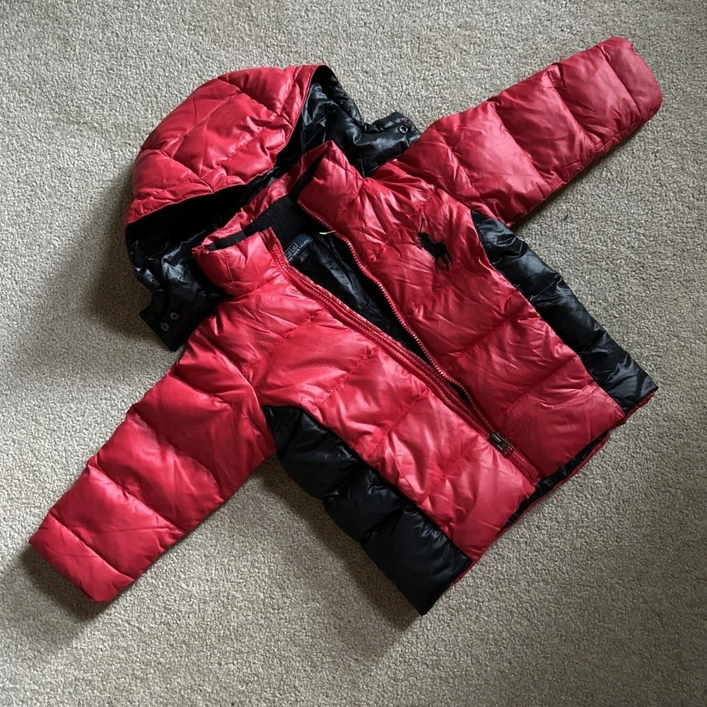 Polo Ralph Lauren Down Puffer Jacket Boys 3T Toddler Red Pony Full Zip Red Black